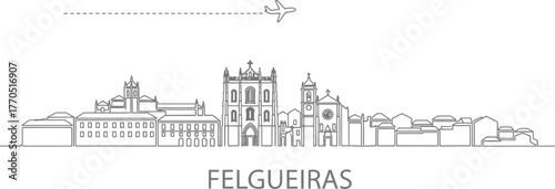 Felgueiras Skyline with Airplane Travel Line