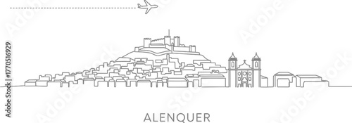 Alenquer Portugal Skyline with Airplane and Castle