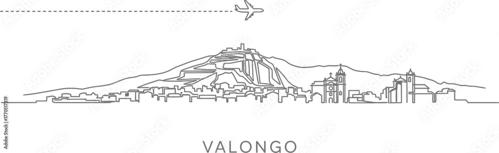 Fototapeta premium Valongo Portugal Skyline with Airplane Travel Icon
