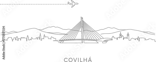 Covilha Skyline with Airplane and Mountains