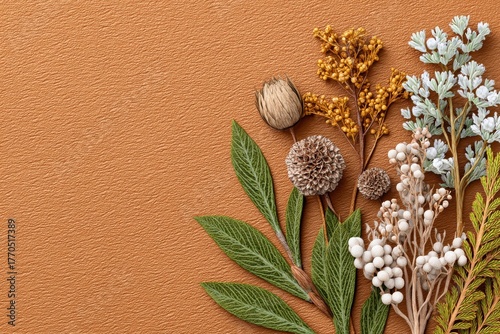 Autumnal Floral Arrangement on Brown Background