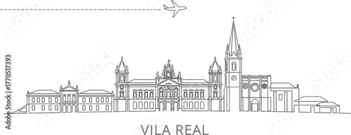 Vila Real Skyline with Airplane Travel Icon