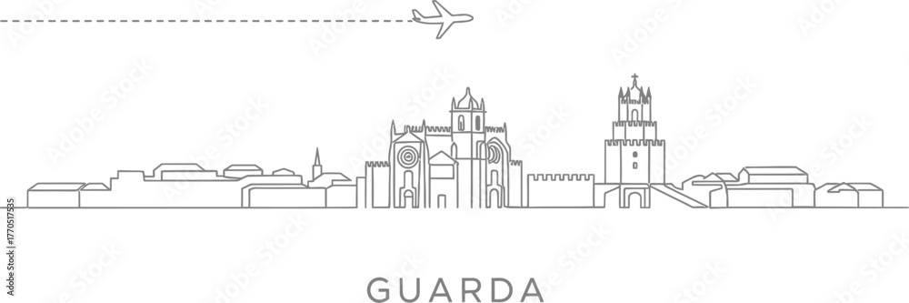 Obraz premium Guarda Skyline with Airplane Icon