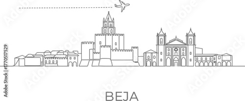 Beja Portugal Skyline with Airplane and Travel Line
