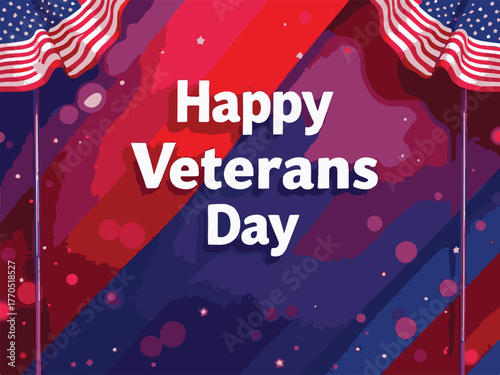 Happy Veterans Day Banner with American Flag Decorations