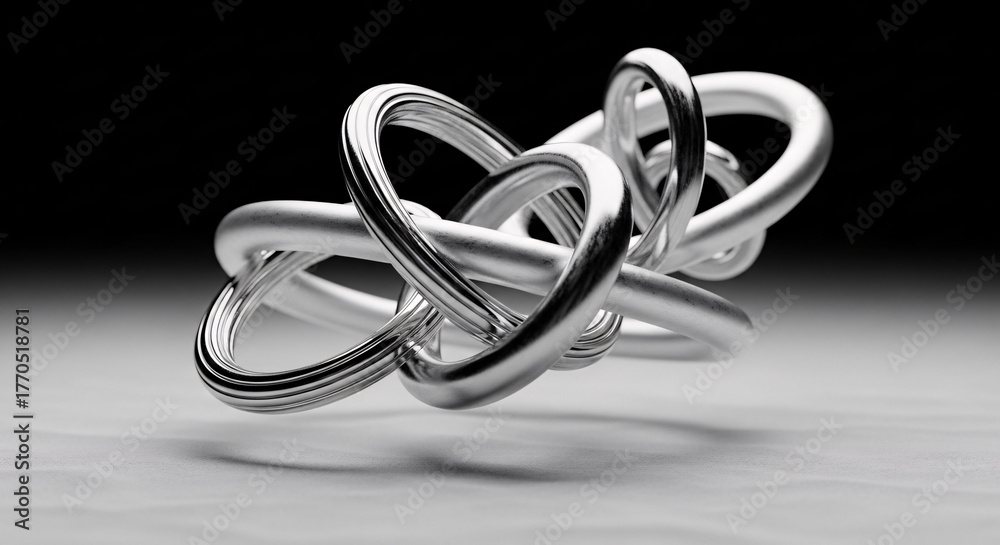 Fototapeta premium Abstract Silver Intertwined Rings Sculpture