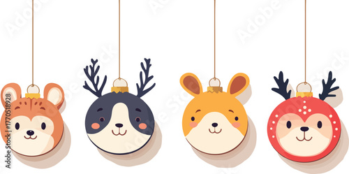 A cartoon illustration of funny Easter eggs with a cute reindeer and a happy Santa Claus character