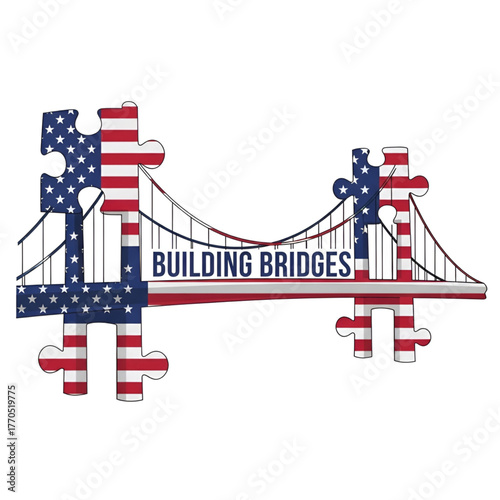 Building bridges american flag puzzle patriotic unity illustration