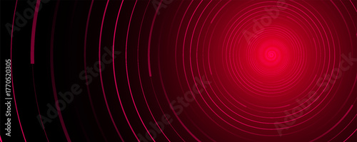 3D red black dynamic techno background on dark space. Tech banner with rotating circles style decoration. Modern graphic design element. Motion lines concept for web, flyer, card, or brochure cover