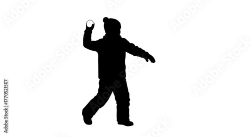 Child throwing a snowball in winter as part of winter ski vacation icons  