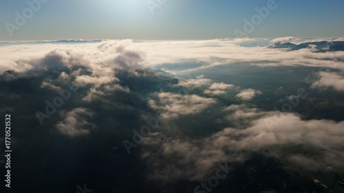 An Aerial View of Beautiful Clouds Over a Scenic Landscape Below