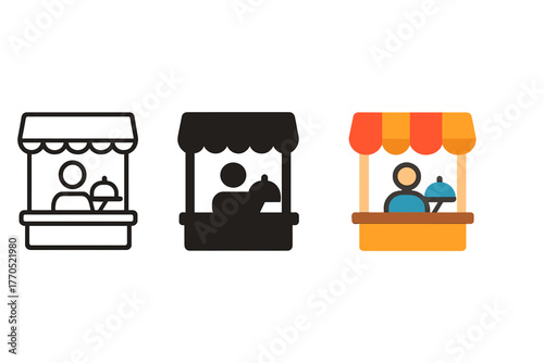 Stylish Serving Windows. Minimalist serving window icon: three identical serving window icons in a row, first in line style with