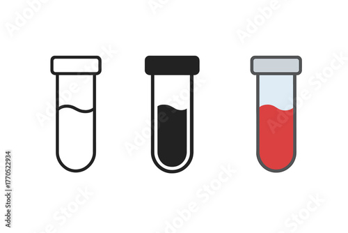 Blood Test Icon. Minimalist blood test icon: three identical test tube with blood sample icons in a row, first in line style with