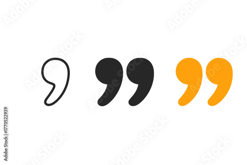 Minimalist Quote Icons. Minimalist single quote icon: three identical single quotation symbols in a row, first in line style with
