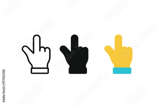 Minimalist Hand Signals. Minimalist command signal icon: three identical hand gesture signals in a row, first in line style with