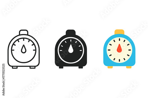 Minimalist Timer Trio. Minimalist timer clock icon: three identical kitchen timers in a row, first in line style with thin outline