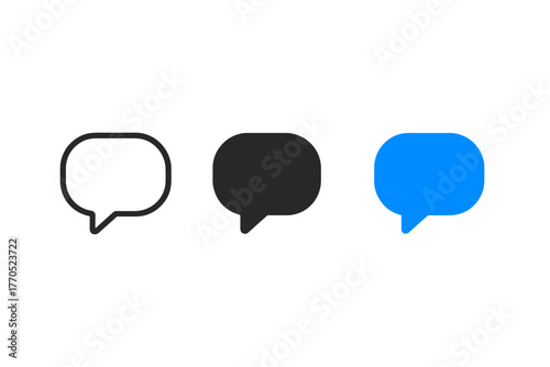 Minimal Chat Icons. Minimalist messaging icon: three identical overlapping chat bubbles in a row, first in line style with thin