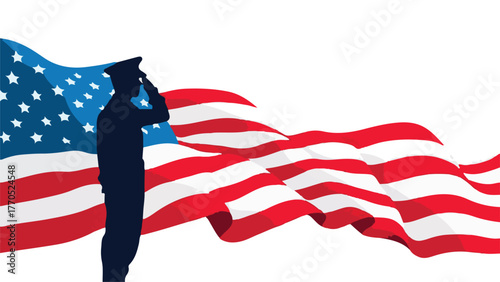 Soldier Saluting American Flag Illustration