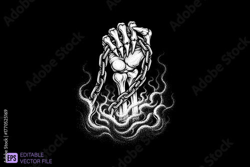 Chained Skeleton Hand with Smoke Illustration.
