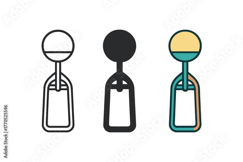 Minimalist Ice Cream Scoopers. Minimalist ice cream scoopers icon: three identical scooping tools in a row, first in line style