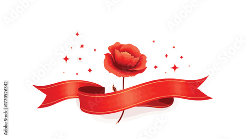 Red Poppies with American Flag Ribbon Veterans Day Design