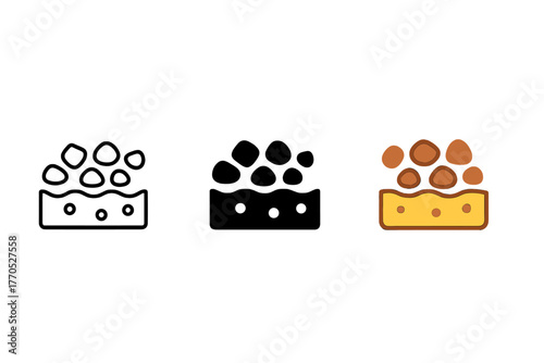 Minimal Substrate Icons. Minimalist substrate icon: three identical gravel and sand layer icons in a row, first in line style with