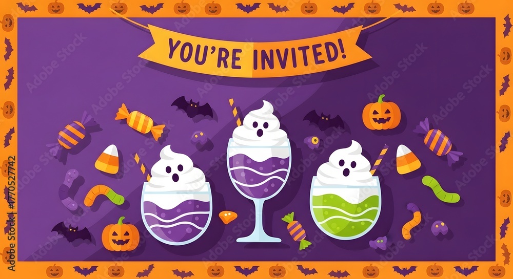 Fototapeta premium Spooky delights await you! Join us for a Halloween bash filled with treats and ghostly sips. Its magic!