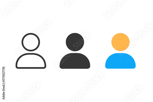 User Profile Icons. Minimalist user profile icon: three identical single person silhouettes in a row, first in line style with