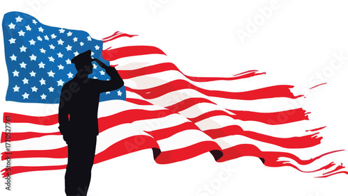 Soldier Saluting American Flag Illustration