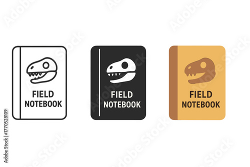 Paleontology Notebook Trio. Minimalist field notebook icon: three identical paleontology field notebooks in a row, first in line