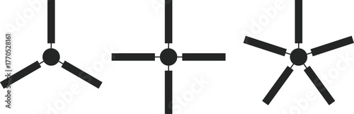 Ceiling fan icon set. Air Ventilation and Cooling Appliance Symbols. Overhead Fan Direction sign
