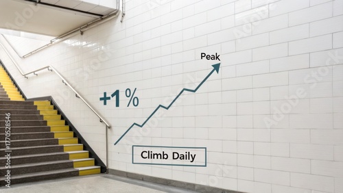 Staircase with arrow representing a daily performance climb