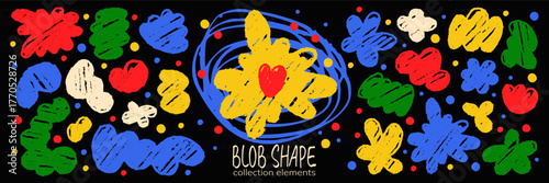 Doodle cloud pattern set with chalk brush and crayon blob textures.