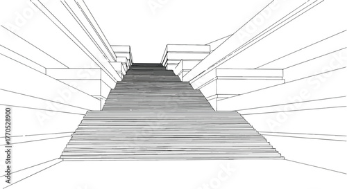 Minimalist staircase geometric perspective architecture vector line art illustration.