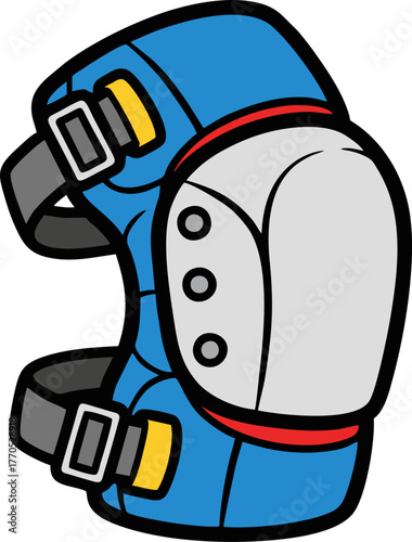 Blue and Gray Knee Pad with Straps Illustration.