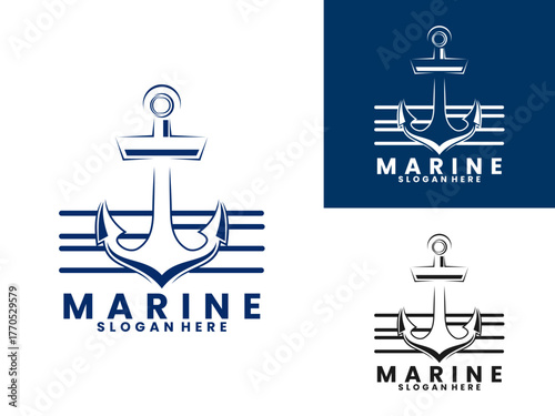 Marine with anchor abstract line logo design vector template