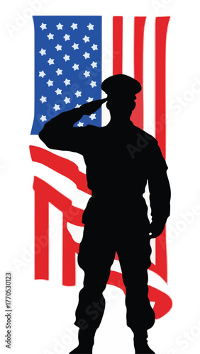 Soldier Saluting American Flag Illustration - Veteran Day