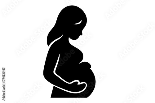 Single black solid icon showing a pregnant mother silhouette, ideal for maternity, parenting, and pregnancy-related visuals and educational materials.