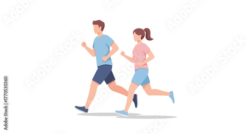 Active Couple Engaged in Outdoor Running for Health and Fitness Illustration for promoting exercise, wellness programs, and healthy lifestyle campaigns