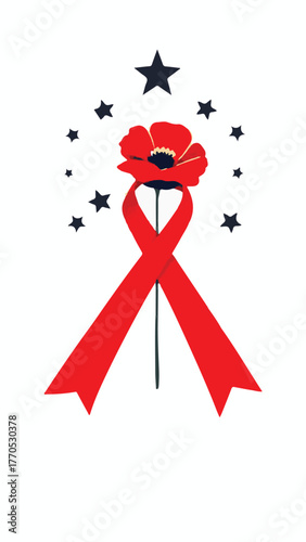 Red Poppies with American Flag Ribbon Veterans Day Design