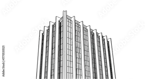 High-rise modern building architecture minimalist vector line art illustration.