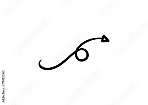 Creative hand-drawn arrow with a loop and curved tail, symbolizing creativity, redirection, or dynamic motion, in a simple black line on a white background.
