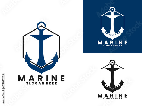 Anchor with hexagon simple line logo design vector template. Marine creative logo design icon