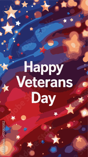 Happy Veterans Day Banner with American Flag Decorations