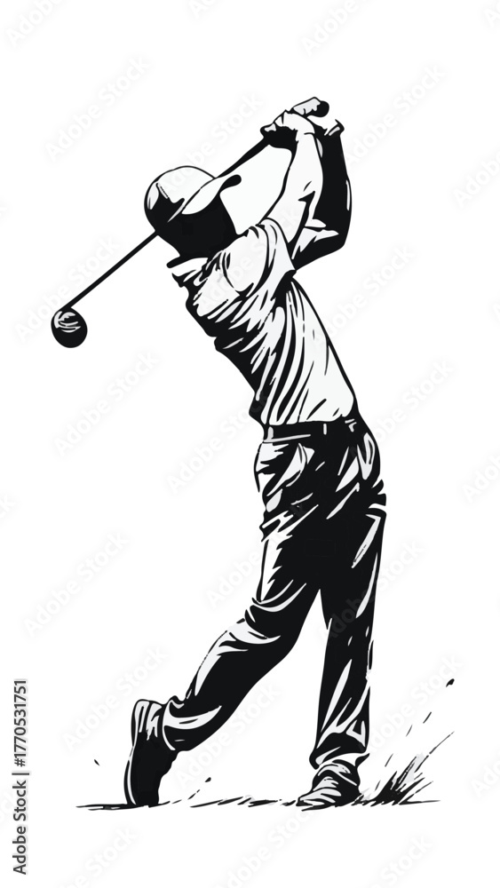 Tableau sur toile Golfer Swing Silhouette Vector Illustration