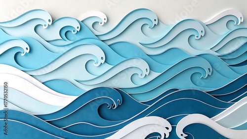 Stylized Ocean Waves - Paper Art Background