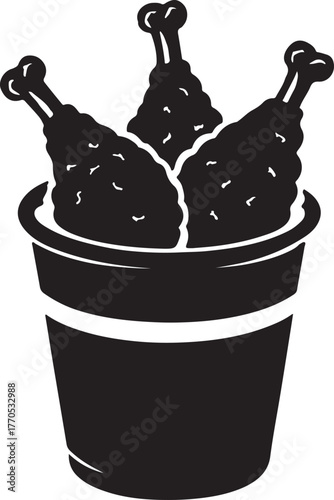 a classic portrayal of crispy fried chicken drumsticks nestled in a takeaway bucket silhouette vector