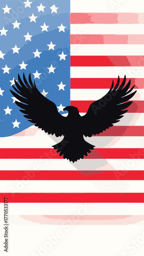 American Eagle with Flag Background Patriotic Illustration
