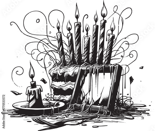 Monochrome birthday memory abstraction with candles and photo fr