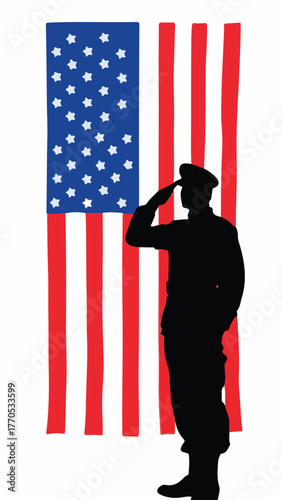 Soldier Saluting American Flag Illustration - Veteran Day